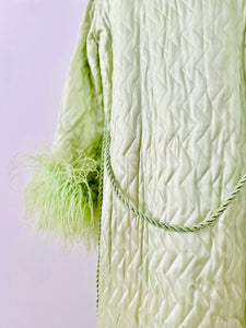 Vintage 1920s green boudoir robe w ostrich feathers