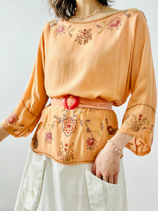 Vintage 1920s peach color beaded blouse