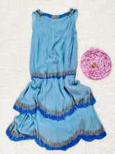 Load image into Gallery viewer, Vintage 1920s Art Deco blue silk beaded flapper dress

