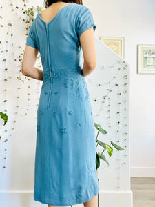 Vintage 1960s blue beaded wool dress