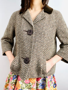 Vintage 1940s tweed jacket velvet collar large buttons