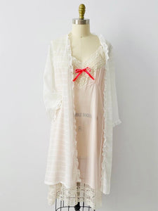 Vintage White Lingerie Robe Semi Sheer Ruffled Sleeves