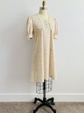 Load image into Gallery viewer, Vintage 1960s Floral Dress with Waist ties Turquoise Buttons
