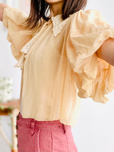 Load image into Gallery viewer, Vintage 1930s silk bed jacket with lace collar bishop sleeves
