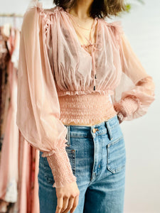 Dreamy pink tulle lace blouse