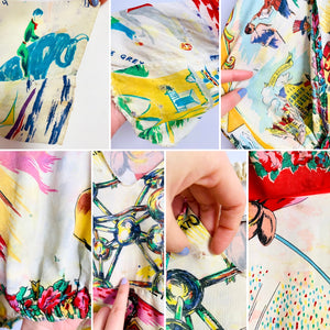 Vintage 1960s novelty print hooded rayon top