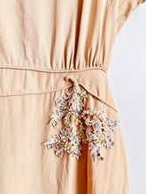 Load image into Gallery viewer, Vintage 1940s rayon dress w rhinestone appliqués
