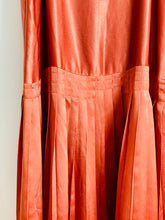 Load image into Gallery viewer, Vintage 1920s rust color silk satin pleated dress drop waist
