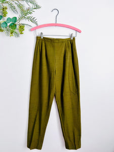 Vintage olive green textured trousers