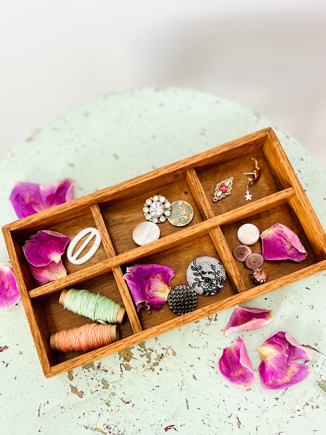 Vintage divided wooden trinket tray