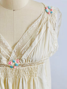 Antique 1910s Edwardian Lace Camisole w Pastel Ribbon Flowers