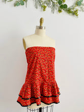 Load image into Gallery viewer, Vintage Red Floral Skirt Ruffled Flounce
