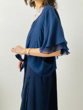 Load image into Gallery viewer, Vintage 1930s navy blue silk top w ribbon ties
