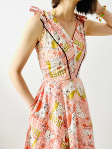 Vintage 1940s pink novelty print dress