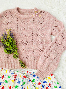 Dusty Pink Cozy Sweater w Silk Ribbon Bow
