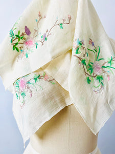 Vintage 1930s embroidered silk scarf