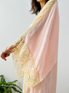 Vintage 1920s pastel pink lace dressing gown