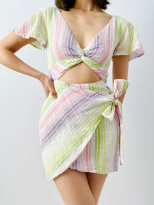 Pastel rainbow striped midriff dress