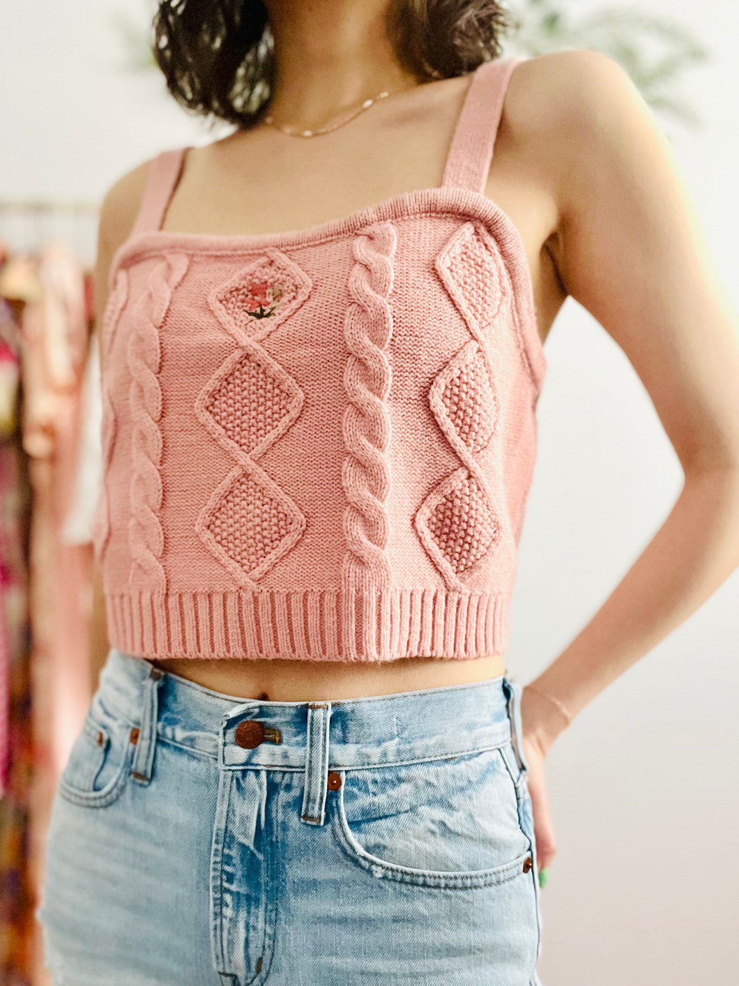 Pink knit cropped top