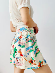 Vintage beach vibe novelty print shorts/skirt