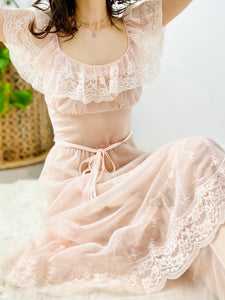 Vintage 1950s pastel pink lace lingerie slip dress