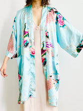 Load image into Gallery viewer, Vintage Pastel Blue Kimono with Peacocks Cherry Blossoms
