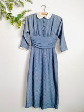Load image into Gallery viewer, Vintage 1960s Blue Polka Dots Dress w Peter Pan Collar
