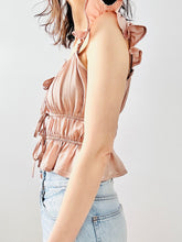 Load image into Gallery viewer, Vintage pink ruffled satin top
