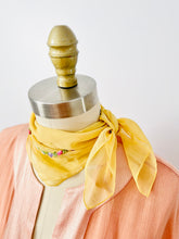 Load image into Gallery viewer, Vintage yellow silk scarf with ribbonwork
