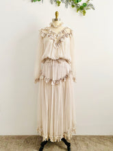 Load image into Gallery viewer, Vintage tulle lace ruffled victorian style blouse skirt two piece set
