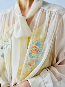 Vintage cream sheer embroidered blouse