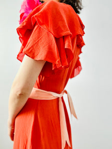 Vintage 1930s coral color silk dress