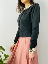 Load image into Gallery viewer, Vintage 1930s black jacket with lace and French buttons
