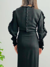 Load image into Gallery viewer, Vintage 1940s Black Rayon Crepe Dress w Dolman sleeves
