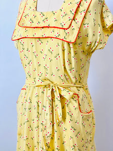 Rare 1940s yellow floral novelty print wrap dress
