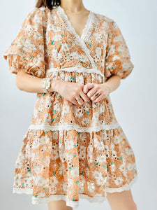 Pastel daisy floral embroidered dress