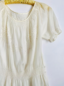 Vintage white Hungarian peasant top with embroidery and smocking