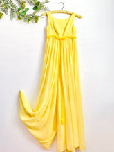 Load image into Gallery viewer, Vintage yellow ruched silk wide leg jumpsuit
