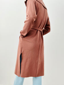Dark mauve pink knit wrap coat