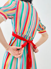 Load image into Gallery viewer, Vintage 1970s rainbow colors taffeta dress
