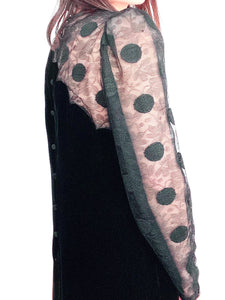 Vintage 1960s Polka Dots Asymmetrical Velvet Dress