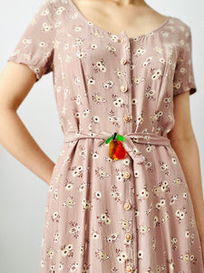 Vintage dusty pink rayon floral dress