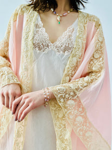 Vintage 1920s pastel pink lace dressing gown