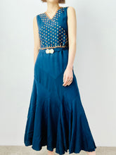 Load image into Gallery viewer, Vintage 1920s Art Deco blue embroidered flapper dress
