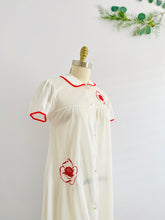 Load image into Gallery viewer, Vintage 1960s Lingerie Dress w Red Embroidered Flowers Peter Pan Collar
