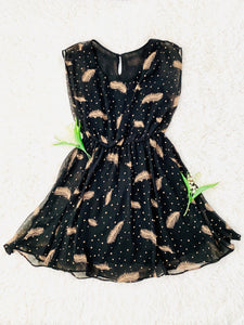 Black Polka Dots Novelty Feather Print Dress