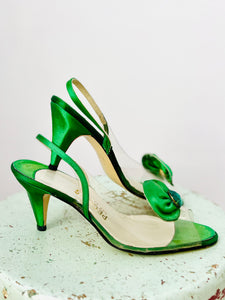 Vintage forest green satin heels