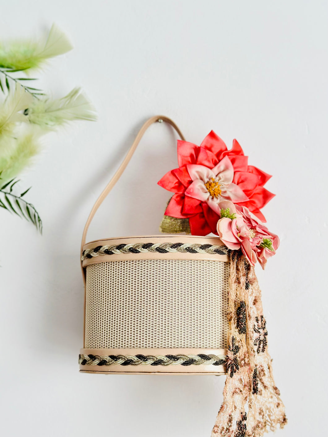 Vintage pastel pink bucket bag